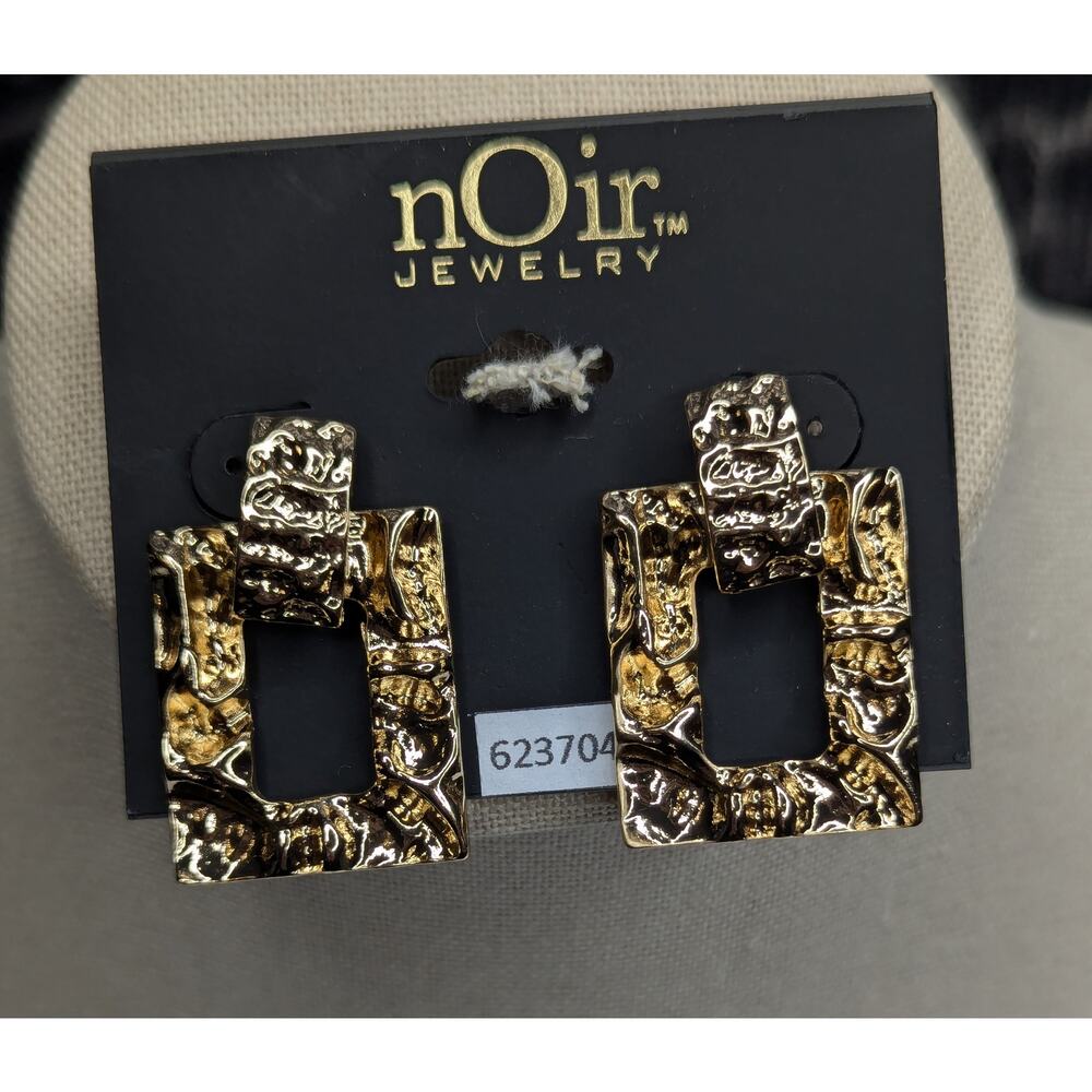 nOir Chunky Gold Hammered Square Drop Earrings - Picture 3 of 7